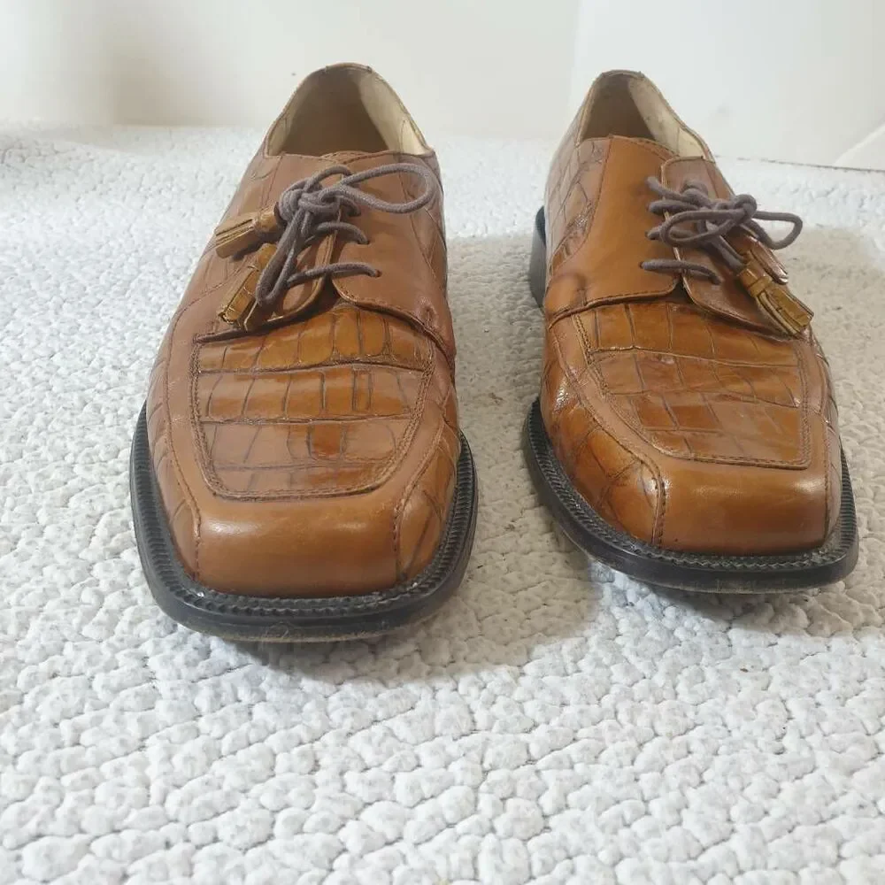 Florsheim Mens Barletta Derby Dress Shoes Brown Leather Crocodile Print 11D